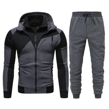Men's Spring Two-Piece Tracksuit – Double Zipper Hoodie & Sweatpants Set